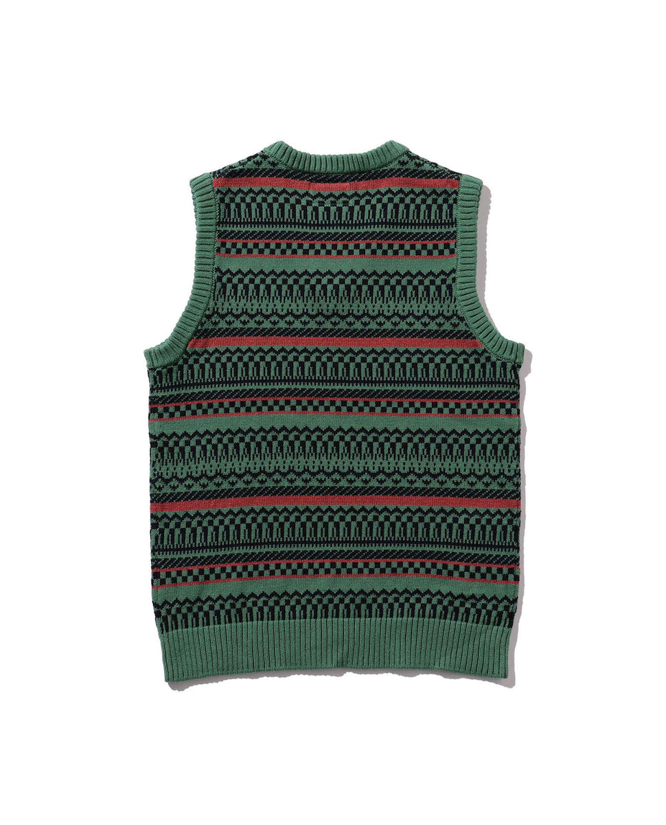 Beams Plus Indigo Knit Vest Fair Isle Pattern | STASHED