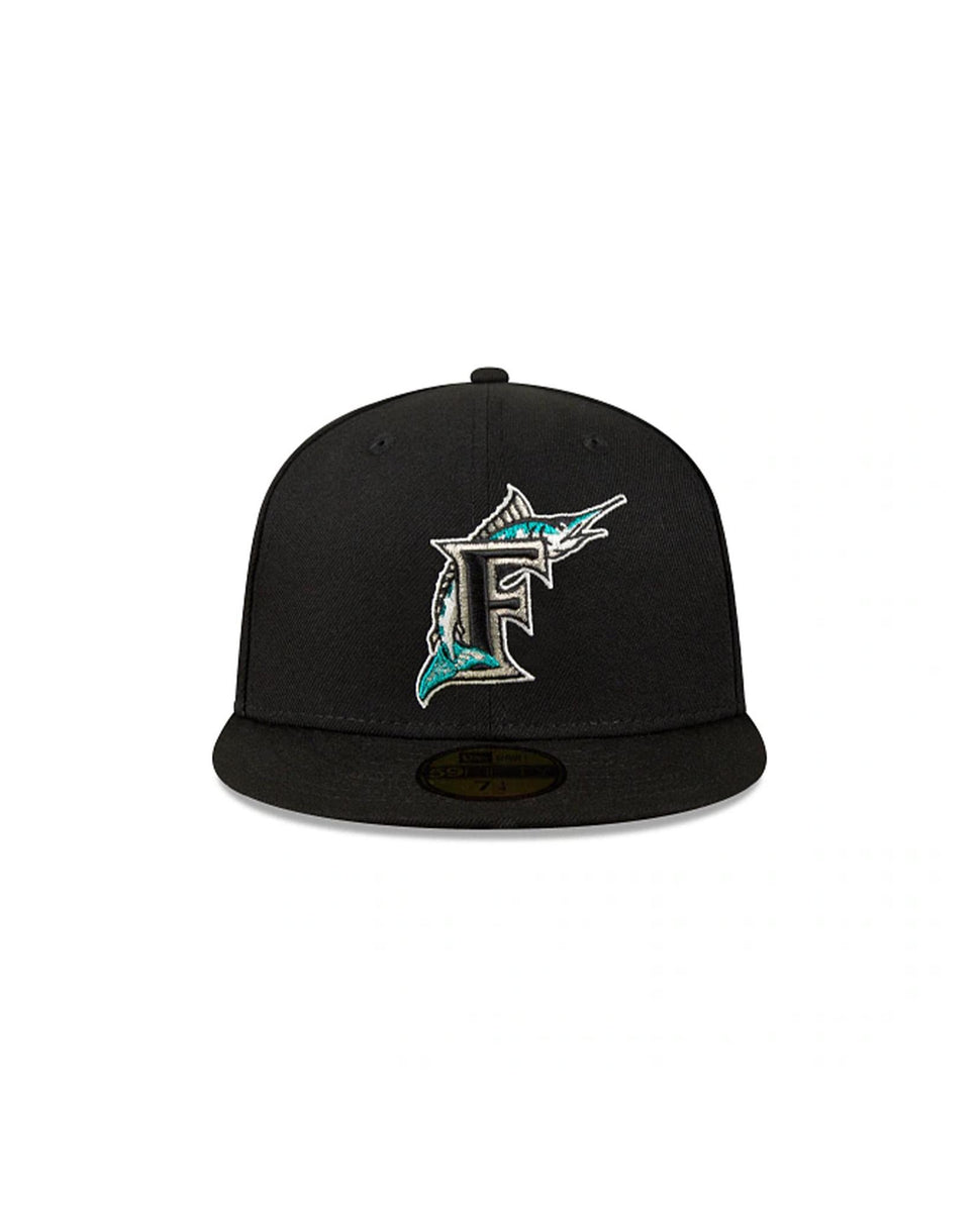 Men's New Era Black Florida Marlins Cooperstown Collection Side Patch 59FIFTY Fitted Hat